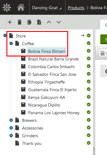 Categorizing in the product tree structure