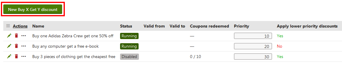 New Buy X Get Y discount button